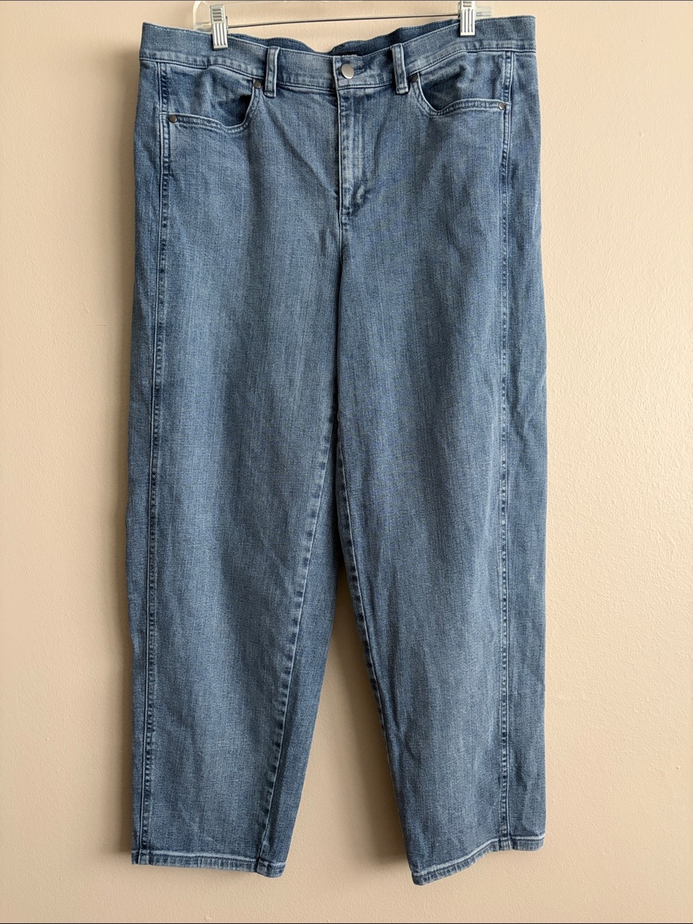 EILEEN FISHER Stretch Denim Lantern Jeans Barrel Leg L Blue